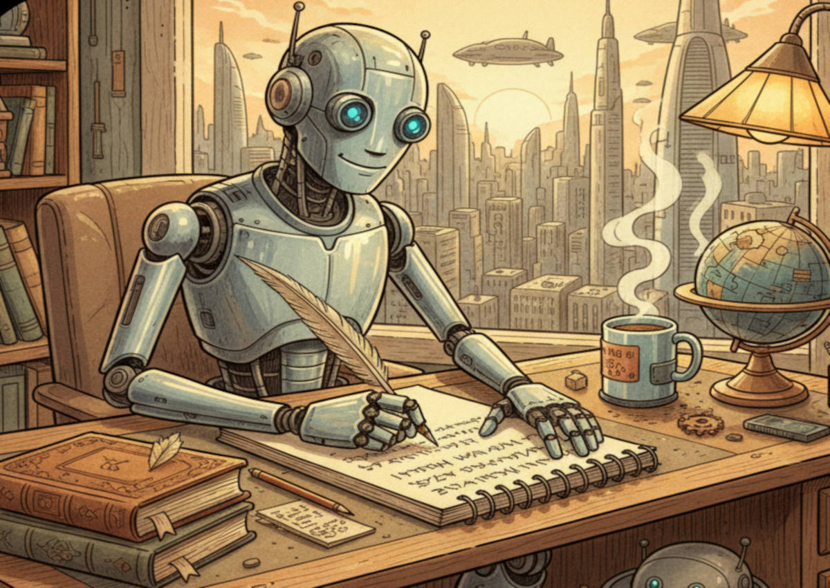 Image d’un robot écrivant des tutoriels.